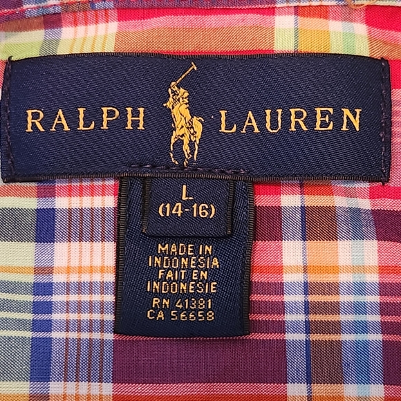 Ralph Lauren Boys Madras Plaid Short Sleeve Button-Down Size L Multicolored - Picture 4 of 9